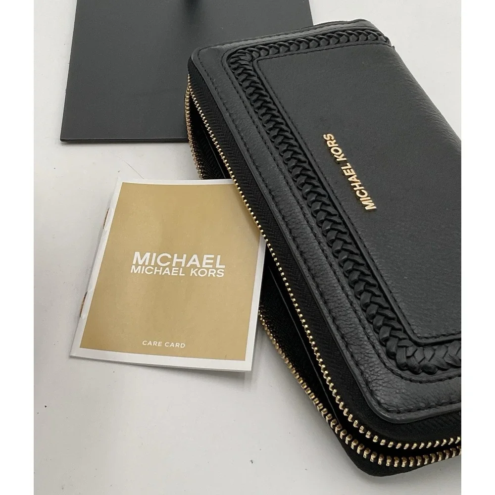 Michael Kors Lady Large Travel Continental Long Zip Around Wristlet Wallet Black
